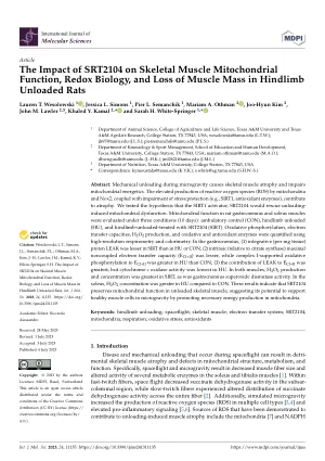 The impact of SRT2104 on skeletal muscle mitochondrial function, redox biology, and loss of muscle mass in hindlimb unloaded rats.