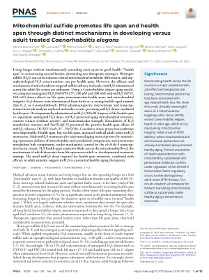 Mitochondrial sulfide promotes life span and health span through distinct mechanisms in developing versus adult treated Caenorhabditis elegans.