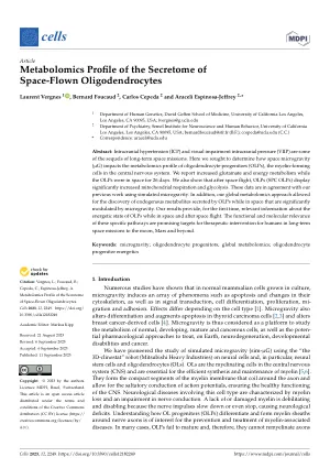 Metabolomics profile of the secretome of space-flown oligodendrocytes.