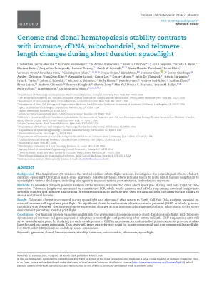 Genome and clonal hematopoiesis stability contrasts with immune, cfDNA, mitochondrial, and telomere length changes during short duration spaceflight