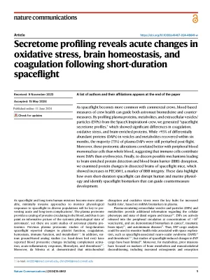 Secretome profiling reveals acute changes in oxidative stress, brain homeostasis, and coagulation following short-duration spaceflight
