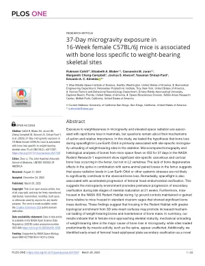 37-day microgravity exposure in 16-week female C57BL/6J mice is associated with bone loss specific to weight-bearing skeletal sites.