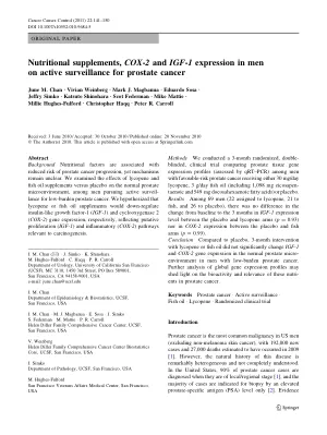 Nutritional supplements, COX-2 and IGF-1 expression in men on active surveillance for prostate cancer.