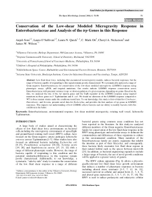 Conservation of the low-shear modeled microgravity response in Enterobacteriaceae and analysis of the trp genes in this response.