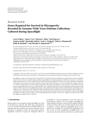 Genes required for survival in microgravity revealed by genome-wide yeast deletion collections cultured during spaceflight.