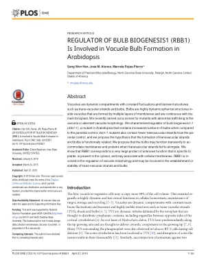 REGULATOR OF BULB BIOGENESIS1 (RBB1) Is Involved in Vacuole Bulb Formation in Arabidopsis.