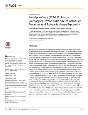 Post-Spaceflight (STS-135) Mouse Splenocytes Demonstrate Altered Activation Properties and Surface Molecule Expression.