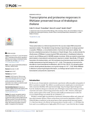Transcriptome and proteome responses in RNAlater preserved tissue of Arabidopsis thaliana.
