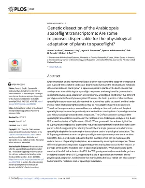 Genetic dissection of the Arabidopsis spaceflight transcriptome: Are some responses dispensable for the physiological adaptation of plants to spaceflight?