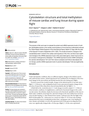Cytoskeleton structure and total methylation of mouse cardiac and lung tissue during space flight.