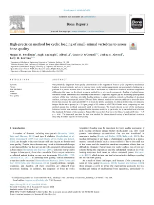 High-precision method for cyclic loading of small-animal vertebrae to assess bone quality.