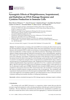 Synergistic Effects of Weightlessness, Isoproterenol, and Radiation on DNA Damage Response and Cytokine Production in Immune Cells