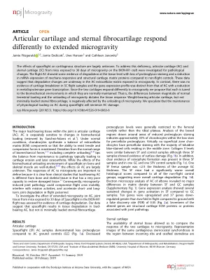 Articular cartilage and sternal fibrocartilage respond differently to extended microgravity.