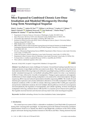 Mice Exposed to Combined Chronic Low-Dose Irradiation and Modeled Microgravity Develop Long-Term Neurological Sequelae.