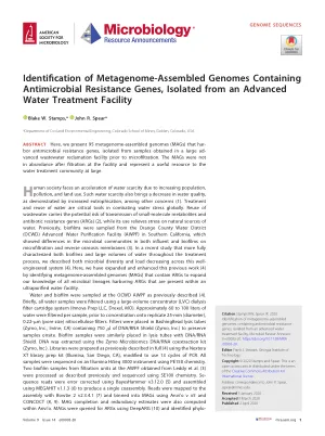 Identification of metagenome-assembled genomes containing antimicrobial resistance genes, isolated from an advanced water treatment facility.