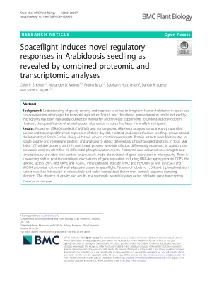 Spaceflight induces novel regulatory responses in Arabidopsis seedling as revealed by combined proteomic and transcriptomic analyses.