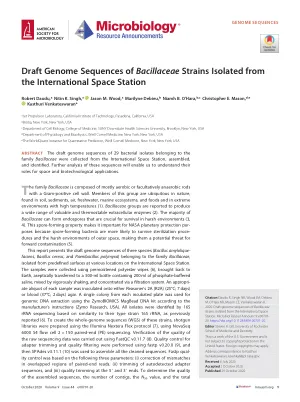 Draft Genome Sequences of Bacillaceae Strains Isolated from the International Space Station.