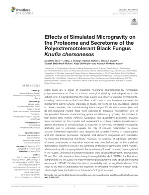 Effects of simulated microgravity on the proteome and secretome of the polyextremotolerant black fungus Knufia chersonesos.