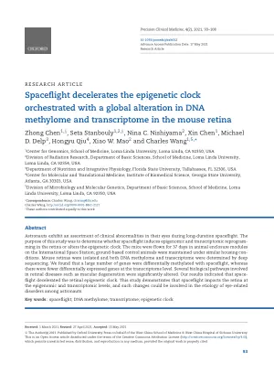 Spaceflight decelerates the epigenetic clock orchestrated with a global alteration in DNA methylome and transcriptome in the mouse retina