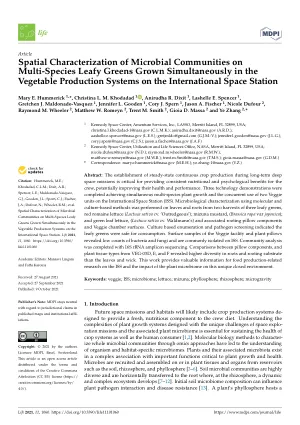 Spatial Characterization of Microbial Communities on Multi-Species Leafy Greens Grown Simultaneously in the Vegetable Production Systems on the International Space Station