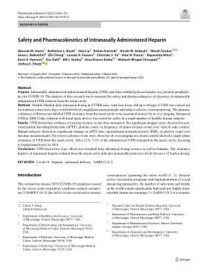 Safety and pharmacokinetics of intranasally administered heparin