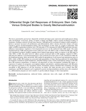 Differential Single Cell Responses of Embryonic Stem Cells Versus Embryoid Bodies to Gravity Mechanostimulation