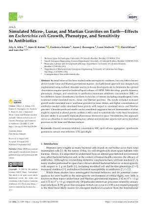 Simulated micro-, lunar, and Martian gravities on Earth‚Äîeffects on Escherichia coli growth, phenotype, and sensitivity to antibiotics.